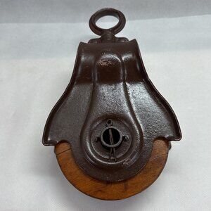 Antique Vintage Cast Iron & Wood Barn Pulley